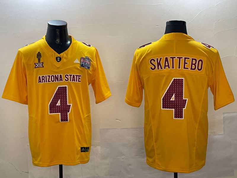 Men Arizona State Sun Devils #4 Skattebo Yellow Thanksgiving three generations 2024 Nike Limited NCAA Jersey style 2